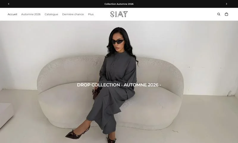 Page d'accueil de la boutique en ligne de vêtements SIAY